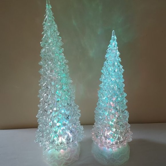 Vintage Cracker Barrel 12.5" and 10.5" Clear Acrylic Light Up Christmas Trees - Picture 5 of 10